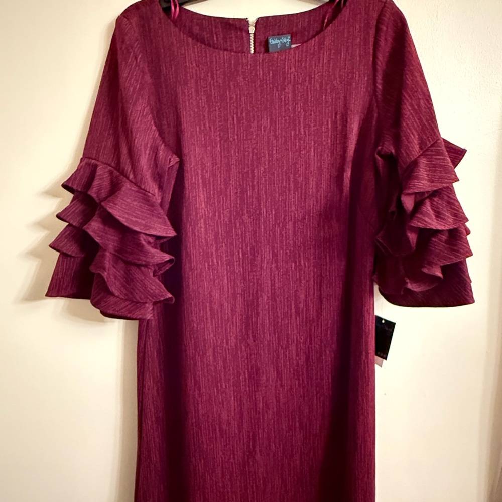 NWT Gabby Skye Red Ruffled Bell Sleeve Sheath Dress